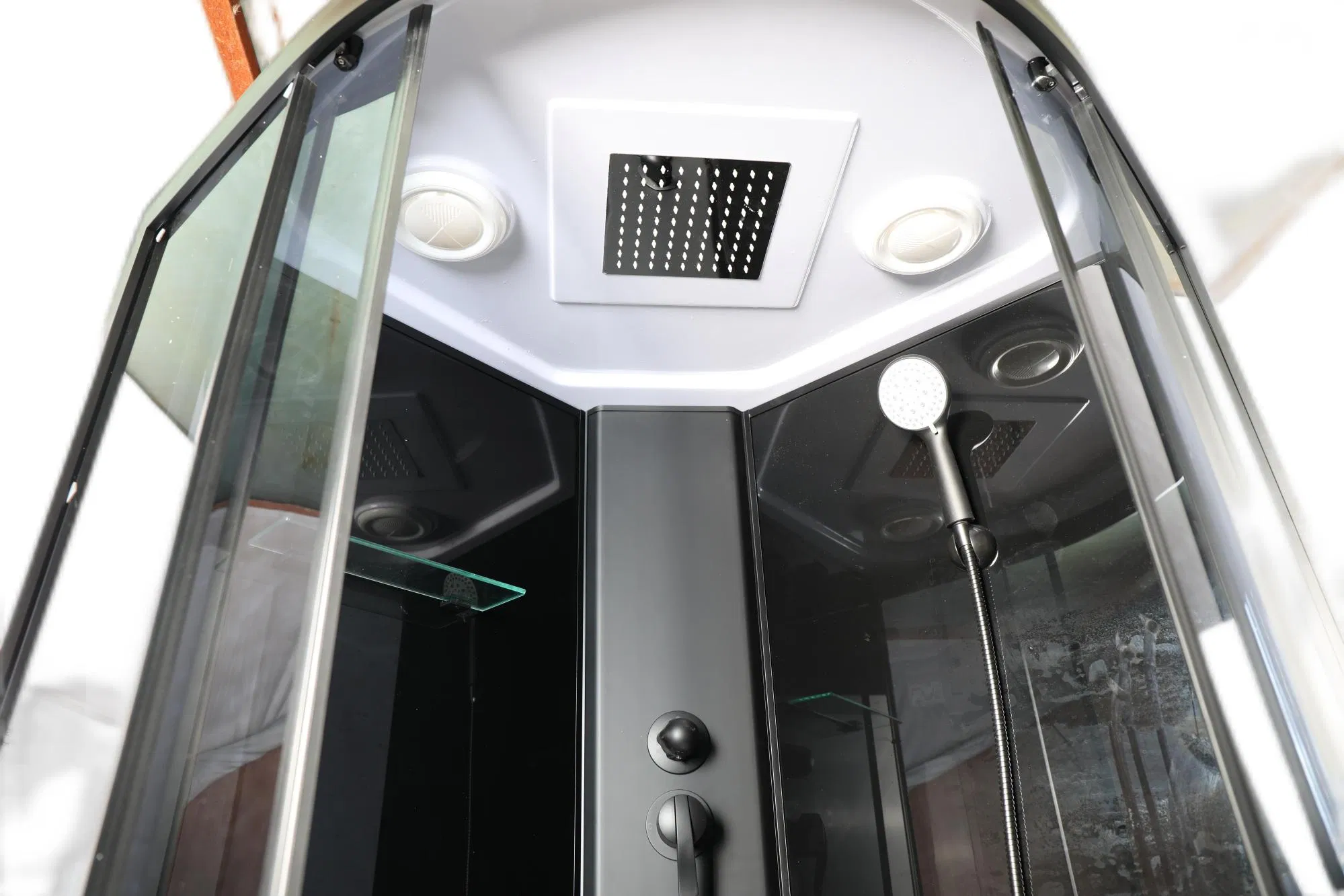 Corner Shower Room Grey Glass Black Glass