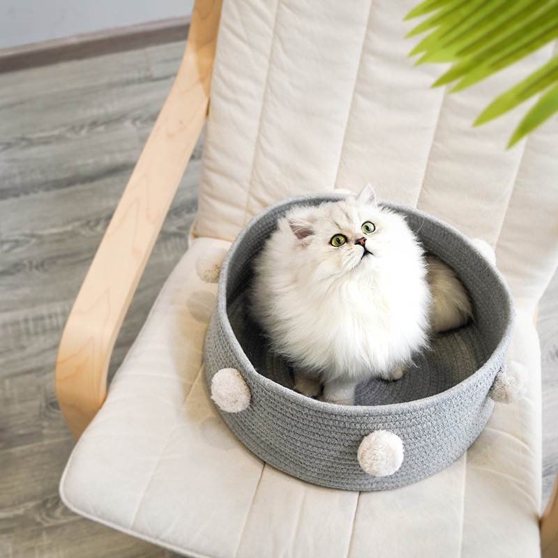 Woven Cotton Rope Fully Enclosed Pet Cat Nest Bed House Storage Holder