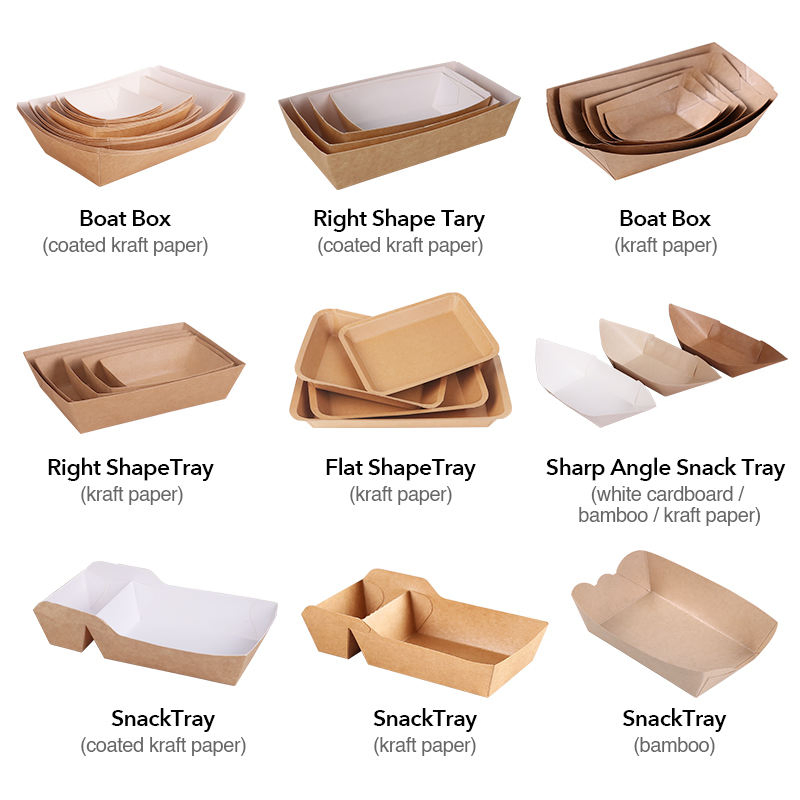 Grease-Resistant Disposable Kraft Paper Boat Tray for Oily Food Containment Custom Logo