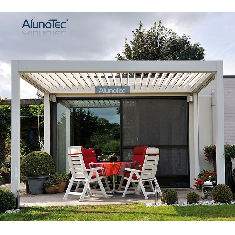 Remote Control Metal Louvred Roof Canopy Patio Cover Awning Carport Garden Gazebo Aluminium Pergola Design with LED Strip Lights