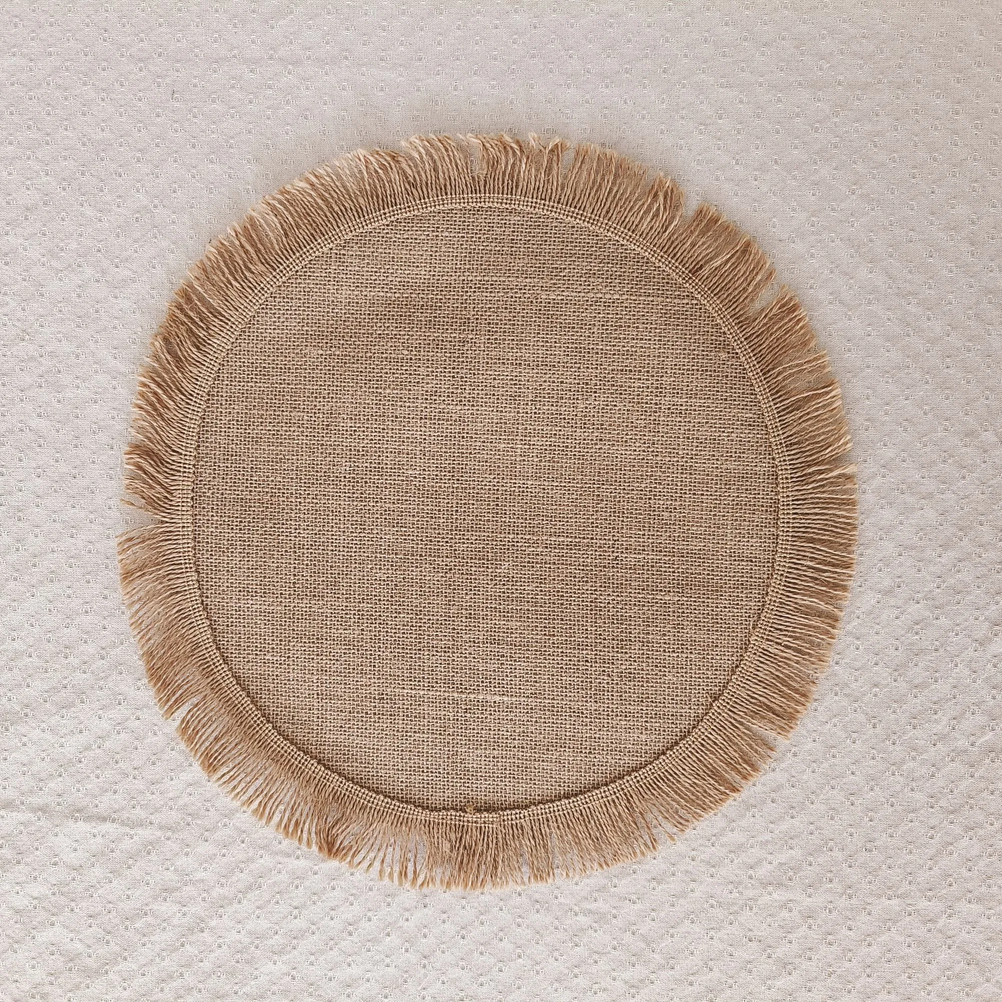 Custom Braided Burlap Placemats Roundnatural Jute Placemats with Tassels for Dinner Party Wedding