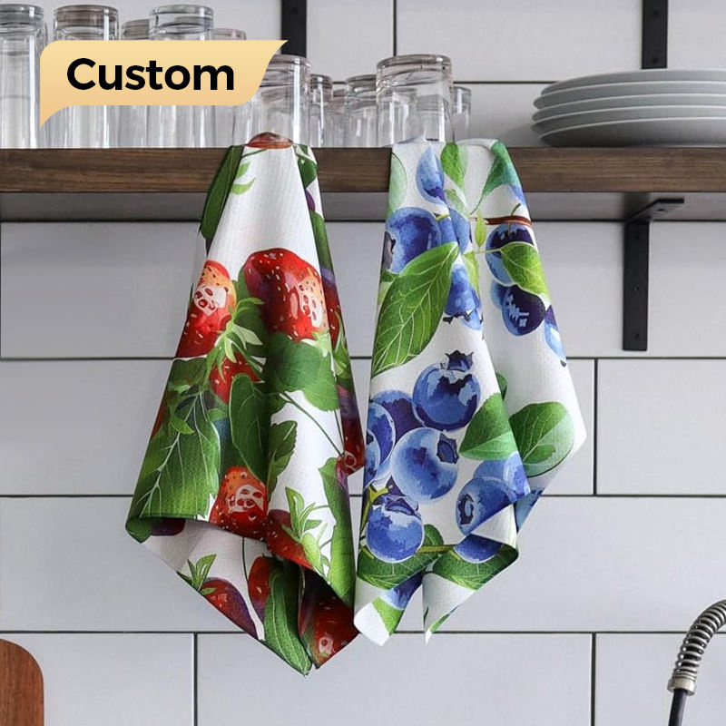 Custom Printed Logo Super Absorbent Fast Dry Wholesale Microfiber Waffle Kitchen Cotton Polyester Cleaning Hand Tea Towel