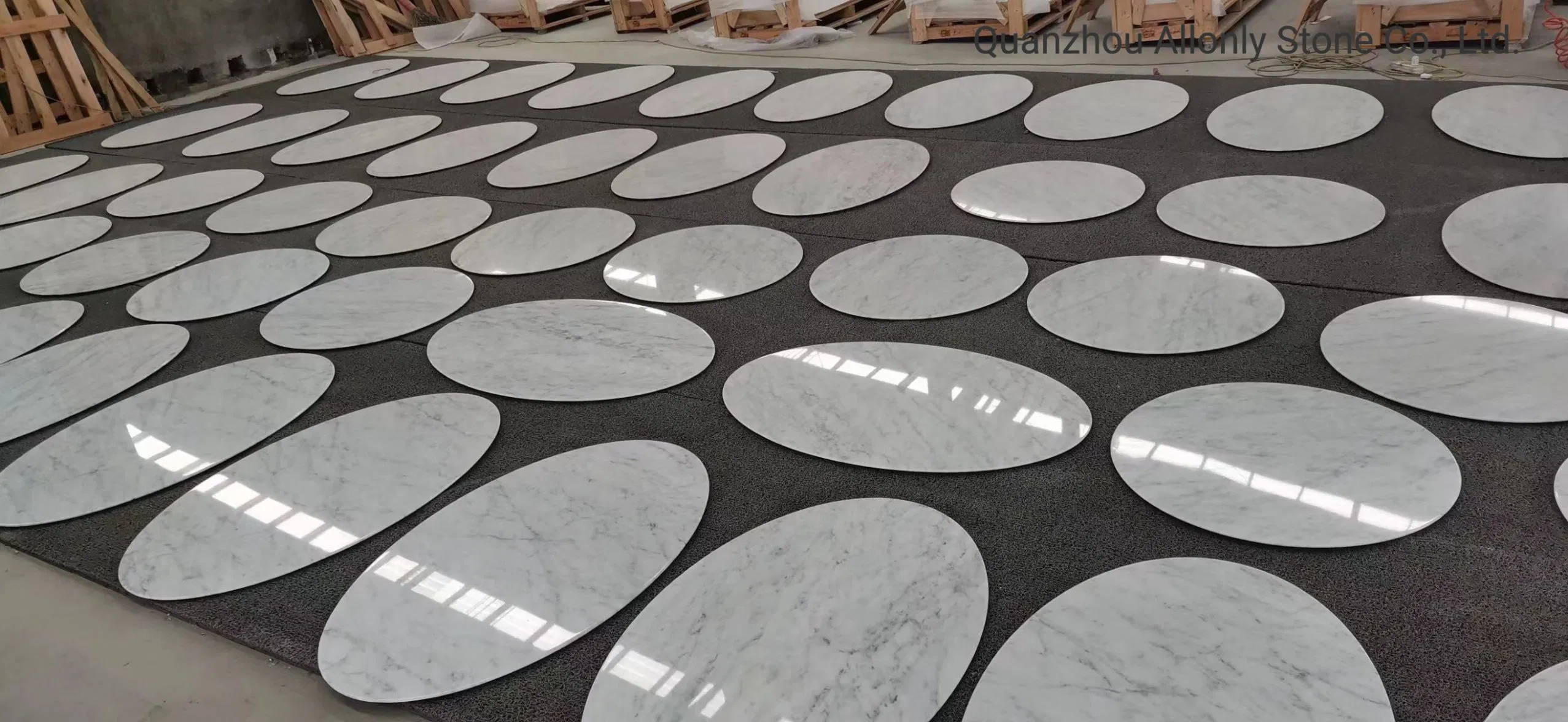 Round Arabescato White/Volakas White Stone Coffee Marble Table Top