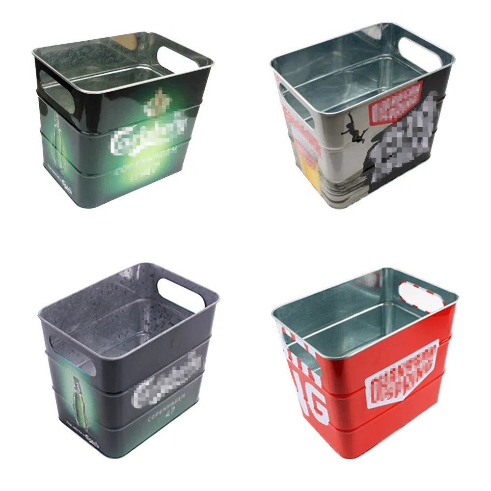 Factory Custom Tinplate Barrel Box Container Metal Rectangle Wine Beer Ice Barrel for Wine Beer with Handle
