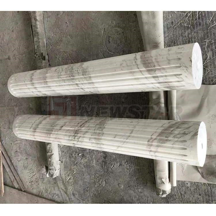 Square Fluted Beige Marble Pillar Round Hollow Columns Beige White Limestone Marble Columns