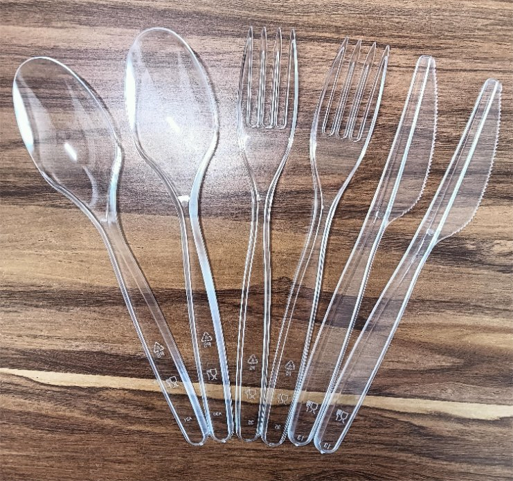 Hot Sale Biodegradable Disposable Plastic PS 180mm, 3.2g Spoon Fork Knife Cutlery for Restaurant