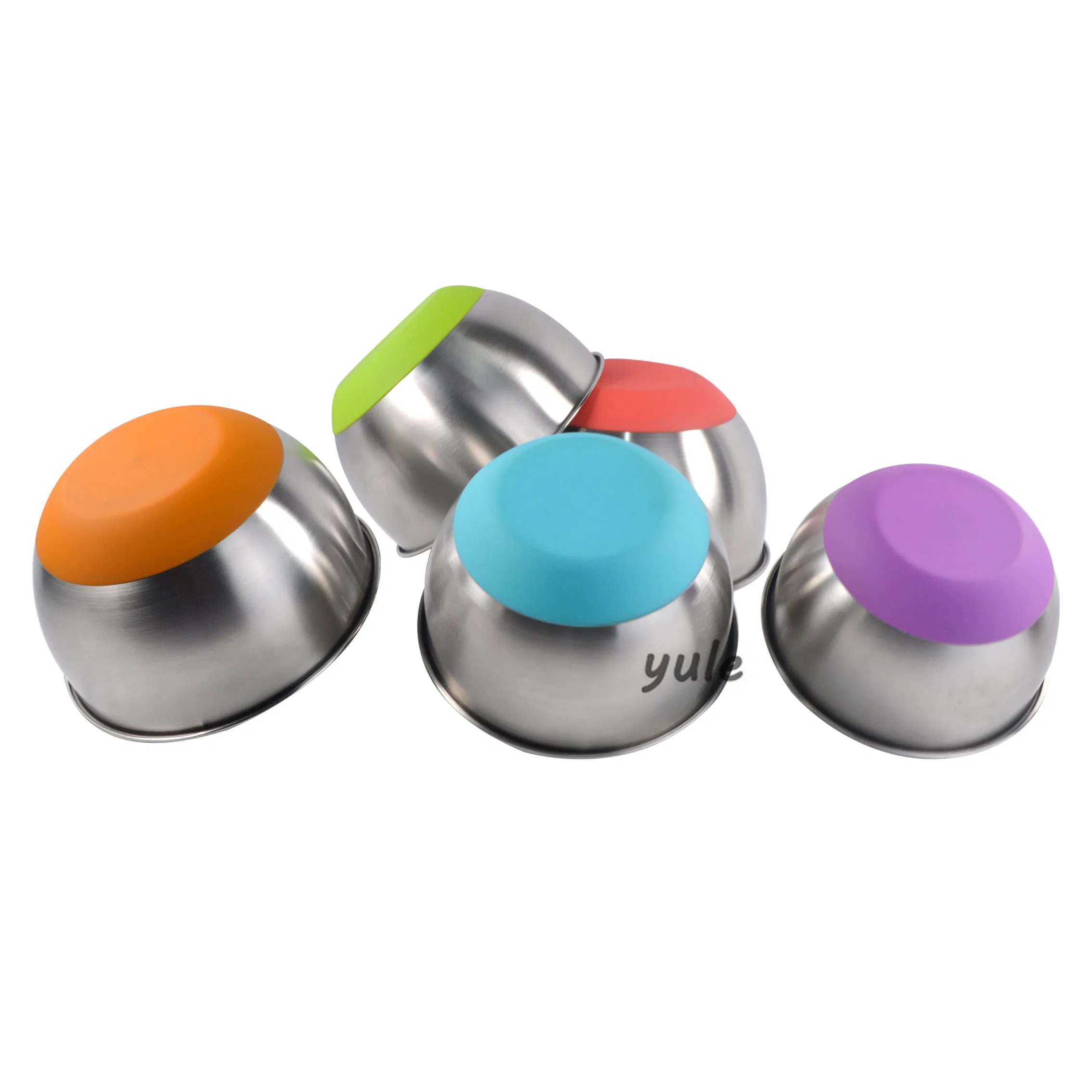 Good Quality Colorful Silicone Bottom Salad Bowl with Lid Stainless Steel Mixing Bowl
