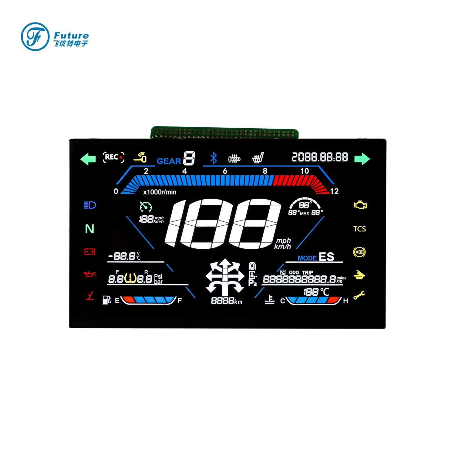 Motorcycle Speedometer LCD E Bike LCD Display with Color Silk Printing Va Mono Segment Display