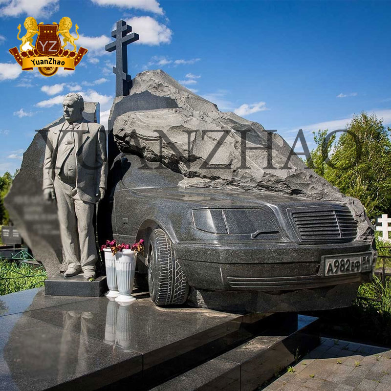 Memorial Gravestone China Black Granite Tombstone Customized Black Stone Russian Granite Monument