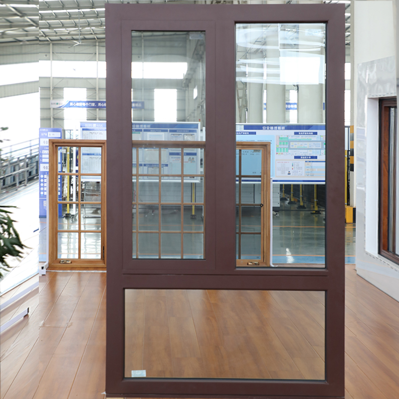 Aluminium Wood Wooden Casement Glass Window with Folding Mosquito Screen Bedroom Livingroom
