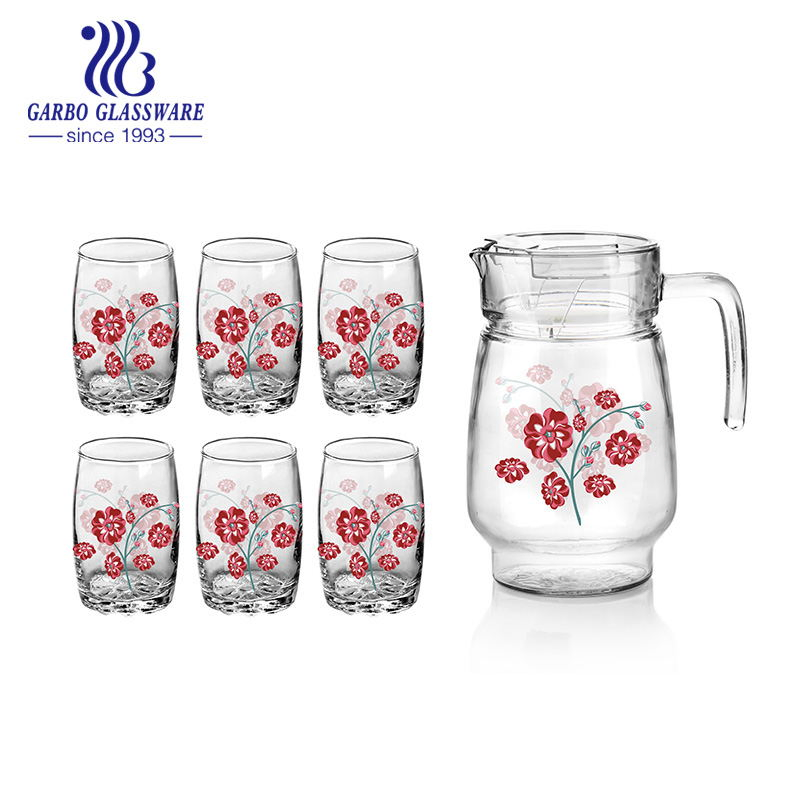 Wholesale Custom Fancy Printing Design Beautiful Summer 7PCS Water Drinking Glass Jug Set