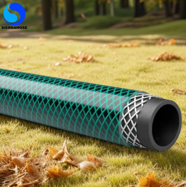 Flexible Green Yellow Water Discharge PVC Garden Hose with Fitting for Yard Work, Landscaping, Cleaning and Gardening Chores