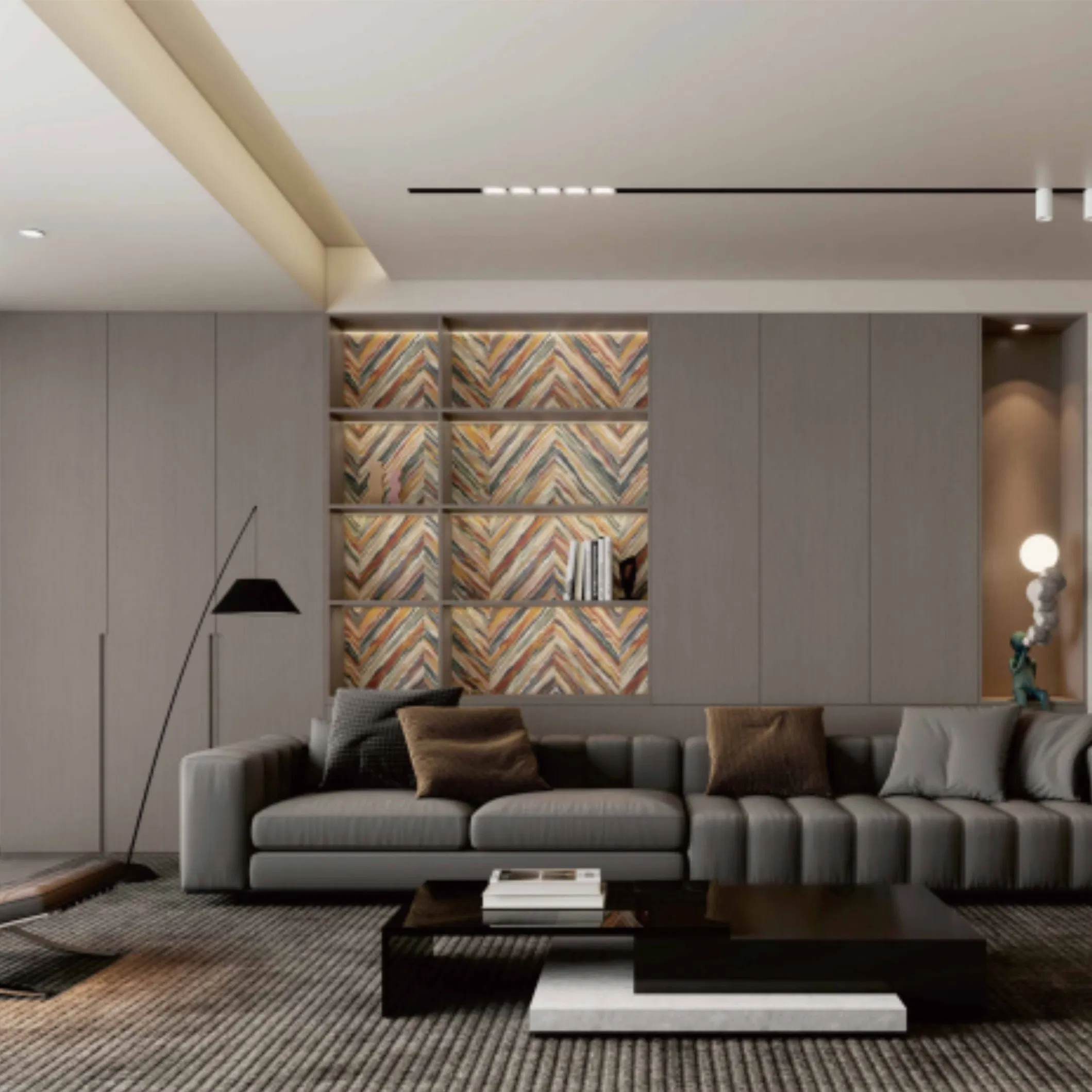 Modern Style Grey Furniture Flush Door Bedroom Closet Wardrobe with Pull Handlesa