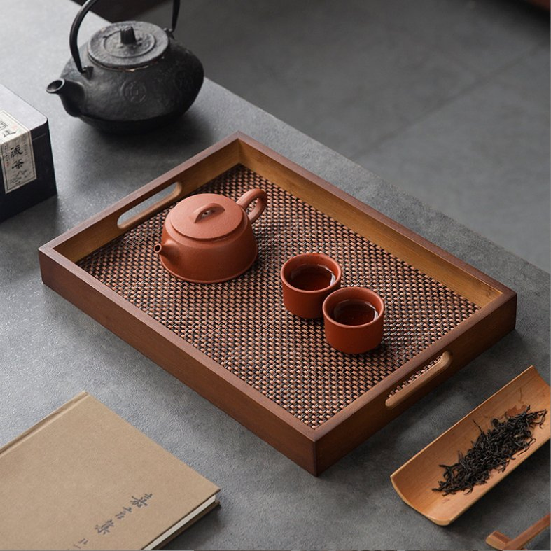 Bamboo Dark Wood Color Tea Coffee Cup Tray