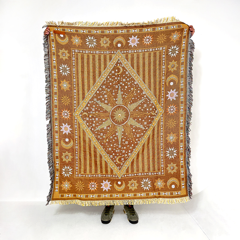 Low MOQ for Custom Woven Throw Rugs 100%Recycled Cotton Geometric Blanket with Leather Straps Custom
