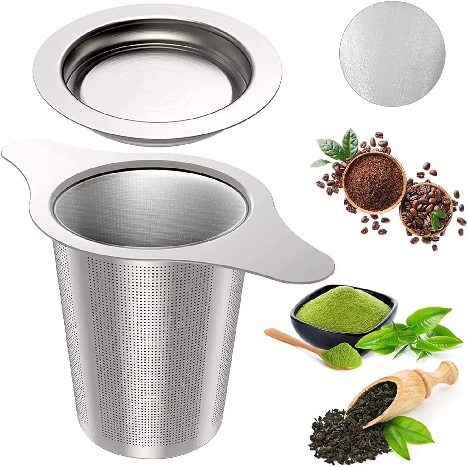 Double Handles Loose Leaf Tea Steeper Extra Fine Mesh Strainer Stainless Steel Tea Infuser Mesh Strainer with Drip Tray