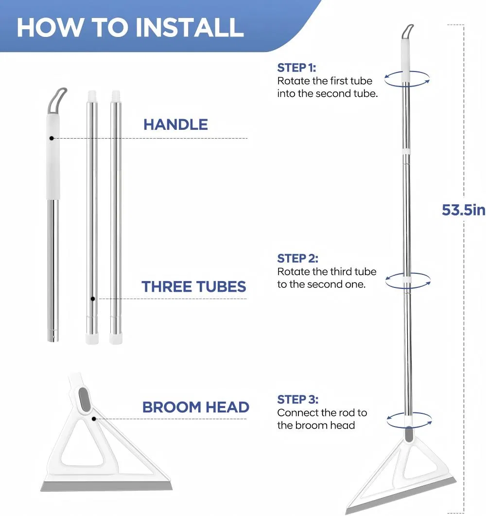 2-in-1 53.5inch Multifunctional Rubber Silicone Steel Handle Broom Window Squeegee New Design Magic Sweeper Sundries Storage Holder