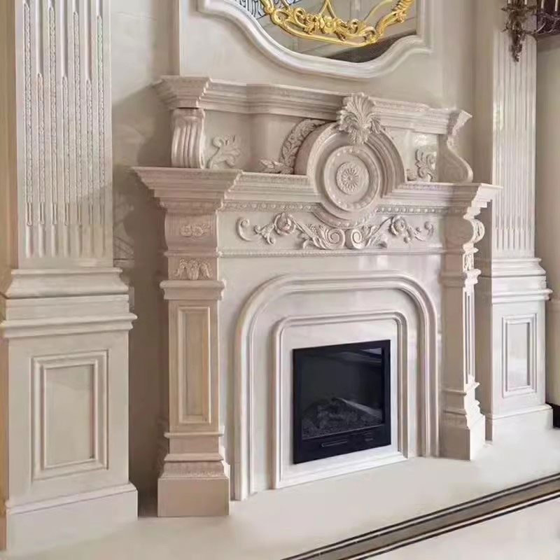 Home Decoration Indoor Hand Carved Beautiful Honed and Polished Marble Fireplace
