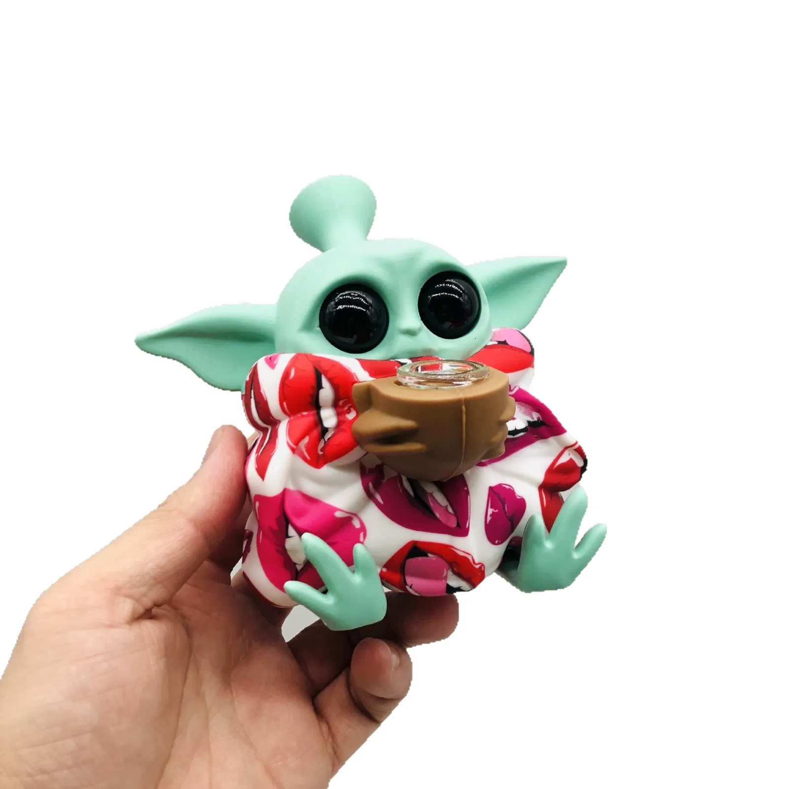 5.0 Inches Baby Yoda Silicone Water Pipe with Glass Bowl Silicone Hand Pipe