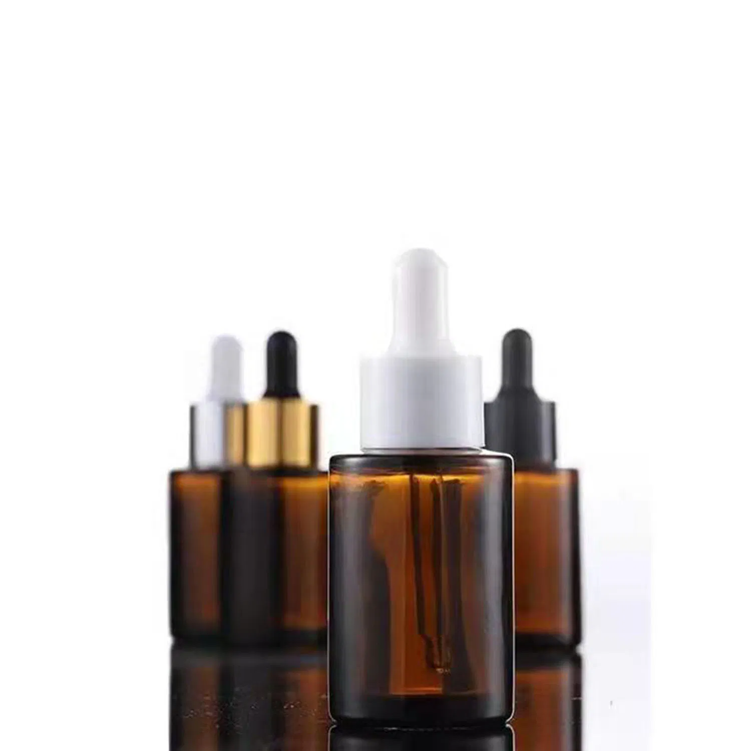 Brown Amber Essential Oil Solution Flat Shoulder Bottle with Rubber Dropper