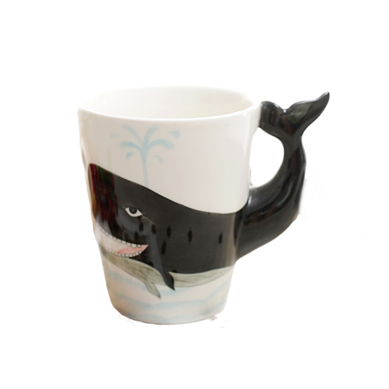 Factory Custom Animal Logo Ceramic Handle Glazed Mug Cup