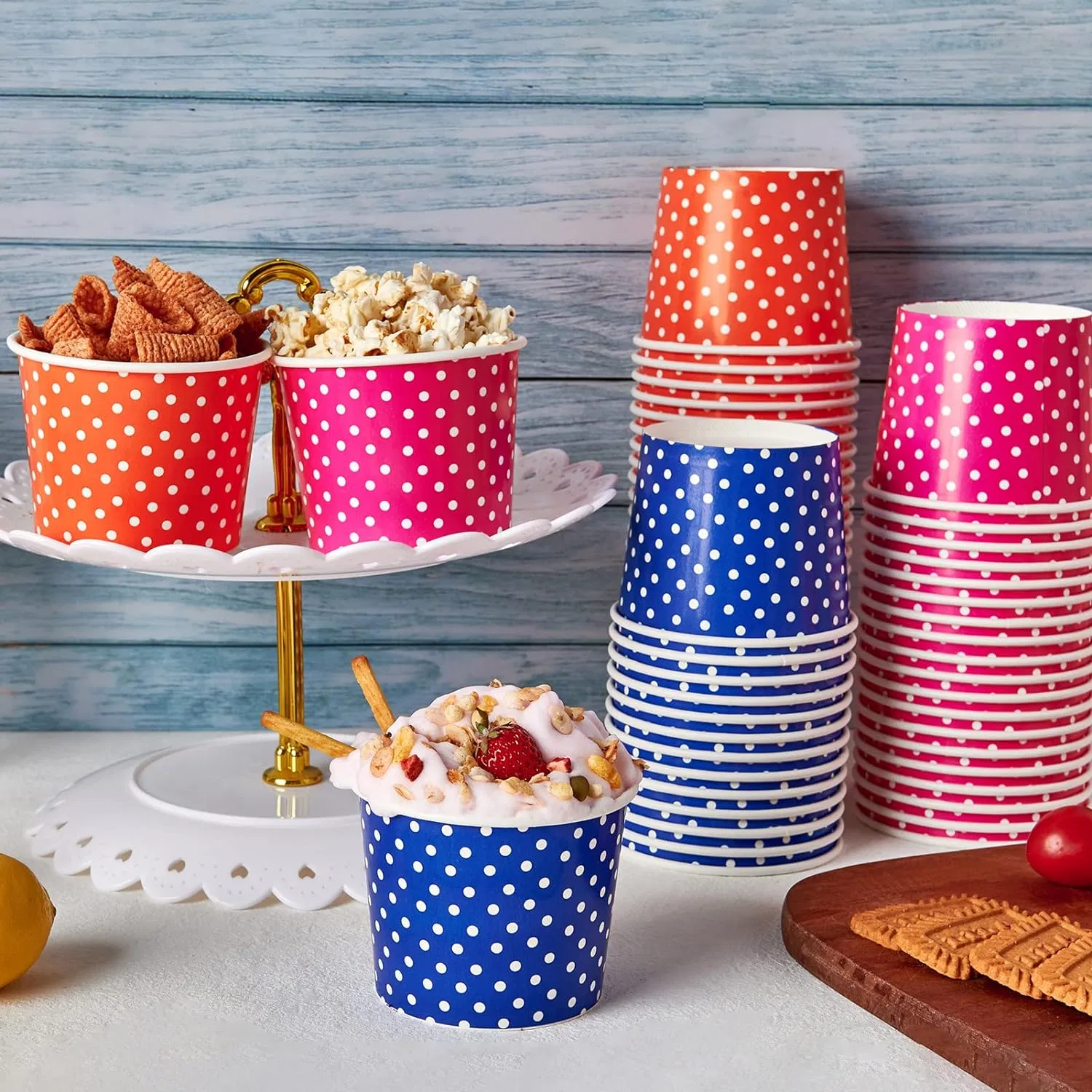 Paper Disposable Ice Cream Cups, Dessert Bowls (White, 12 oz)