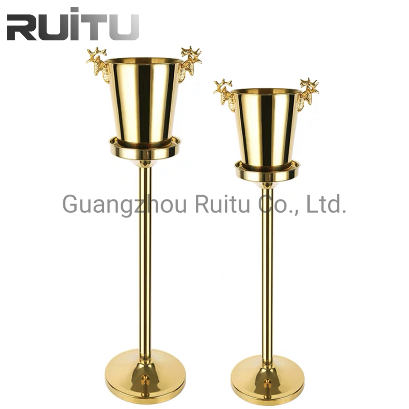 Deer Decoration Design Night Club Hotel Catering Buffet Ice Bucket Cooler Cold Coca Cola Beer Heineken Champagne Display Gold Ice Bucket with Stand