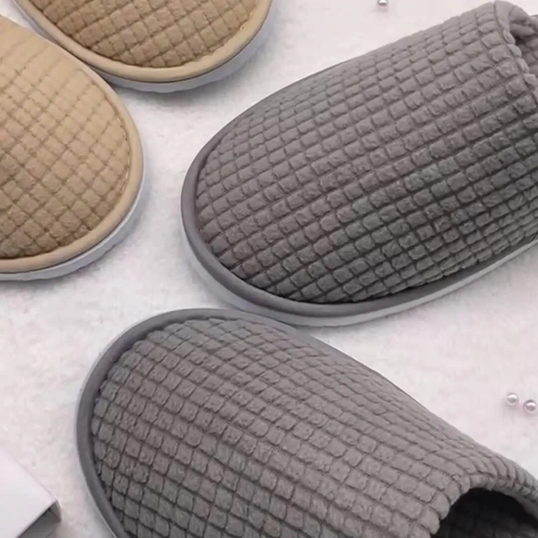 Winter Private Label Manufacturer Beige Cotton Slippers for Home Indoor