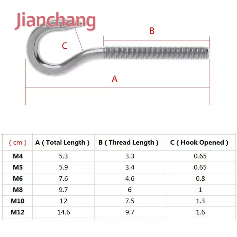 304 Stainless Steel Metric Inch Eye Hook Wood Screw Eye Hook Screw Self Tapping Screw