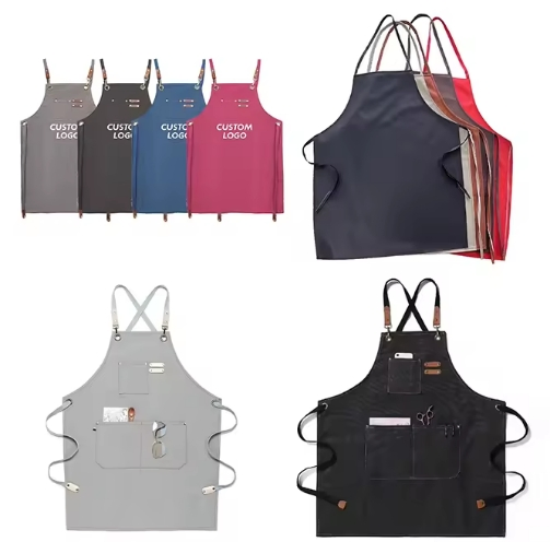 Customized Logo and Size High Quality Coffee Shop Baking Kitchen Chef Apron with 1/2 Pockets
