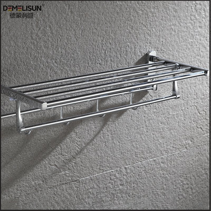 Bathroom Stainless Steel Wall Mounted Folding Design Towel Rack with Hooks