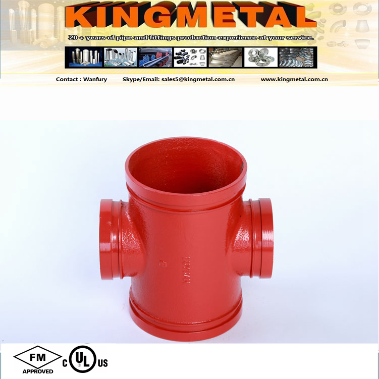 UL Grooved Coupling 4 Way Ductile Iron Threaded Cross Grooved Quick Coupling