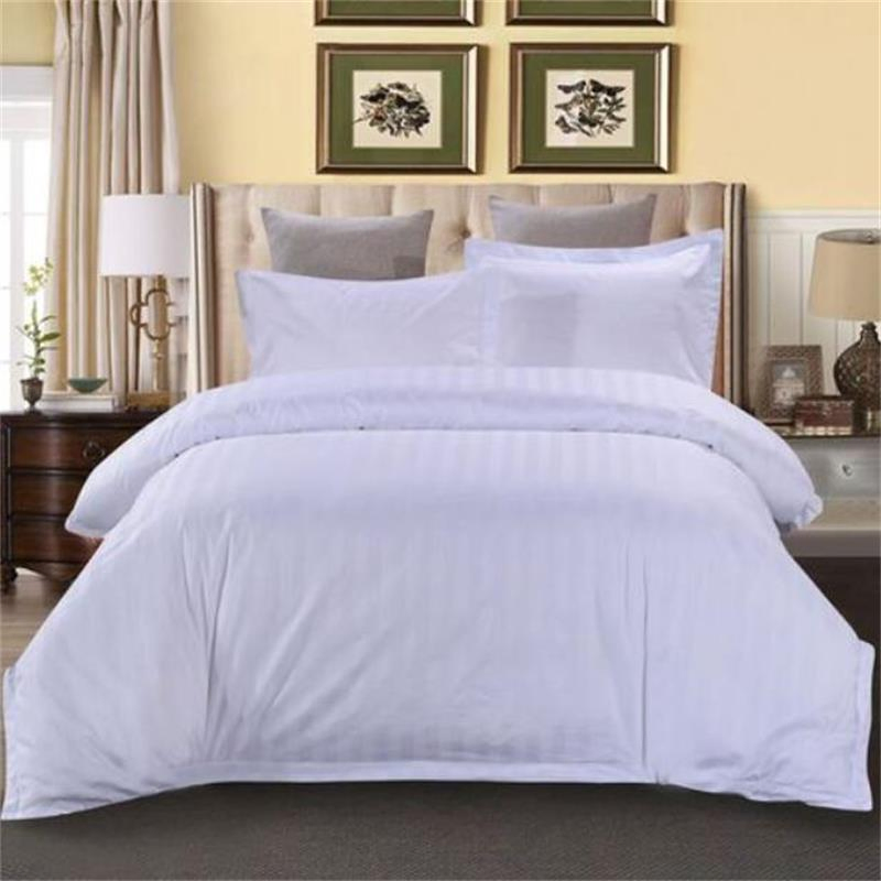 Hotel Quality Polyester Cotton Satin Stripe Fitted Sheet Bedding Set