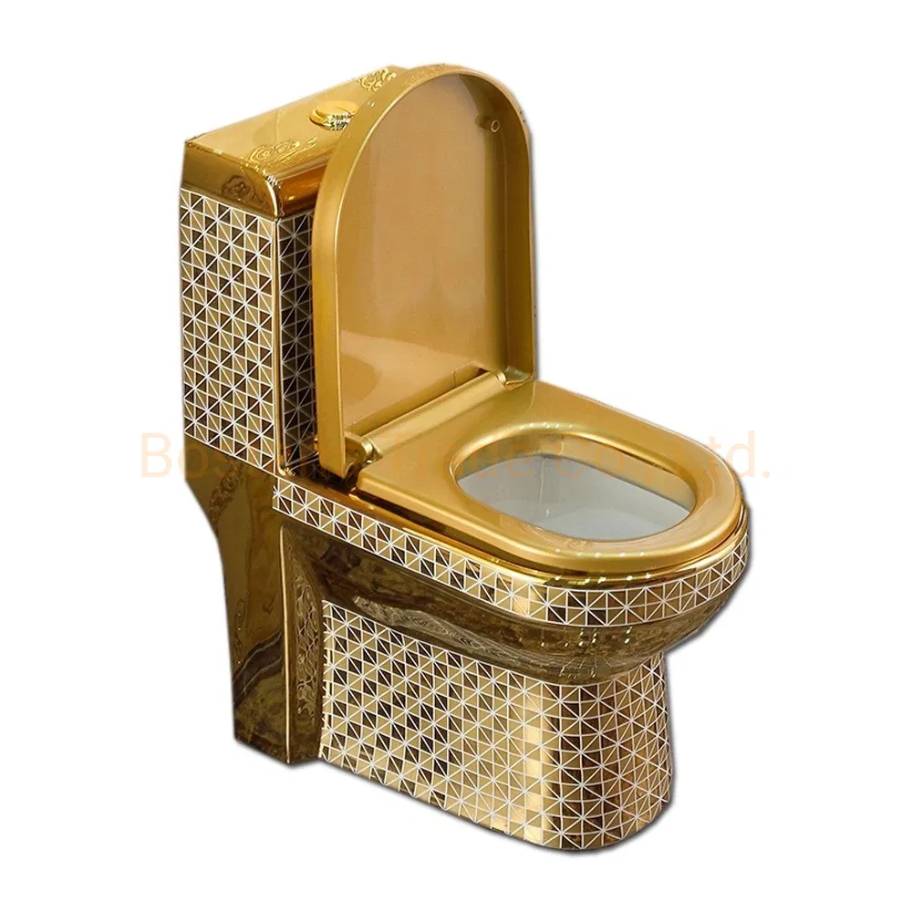 Luxury Design Bathroom Golden Wc One Piece Siphoinc Flushing Gold Toilet