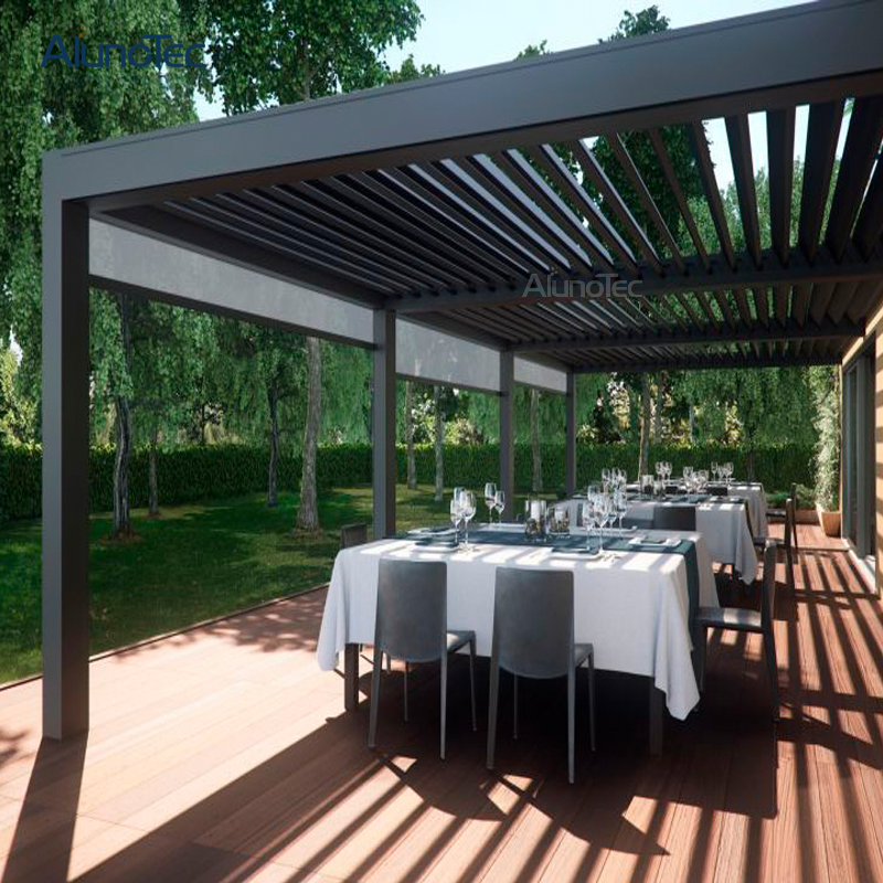 AlunoTec Heavy Duty Professional Factory Electric&Manual Shelter Design Terrace Outdoor Furniture Pergola with Zip Screens