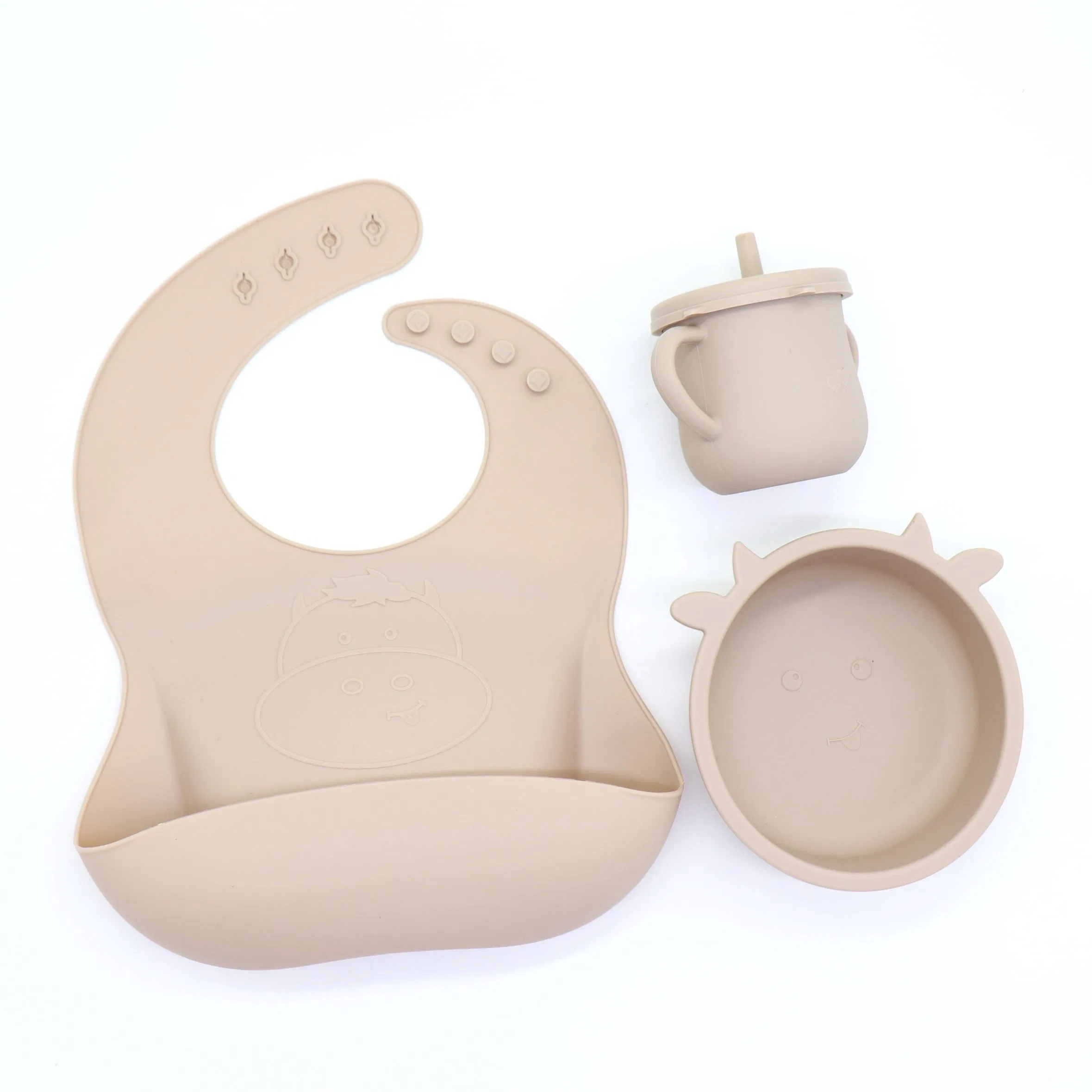 Food Grade Silicone Baby Kids Feeding Set with Bowl, Cup, Bib