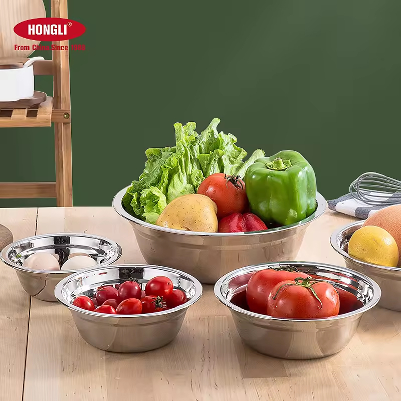 Wholesale Stainless Steel Mixing Bowls Non Slip Nesting Whisking Bowls Set Mixing Bowls for Salad Cooking Baking