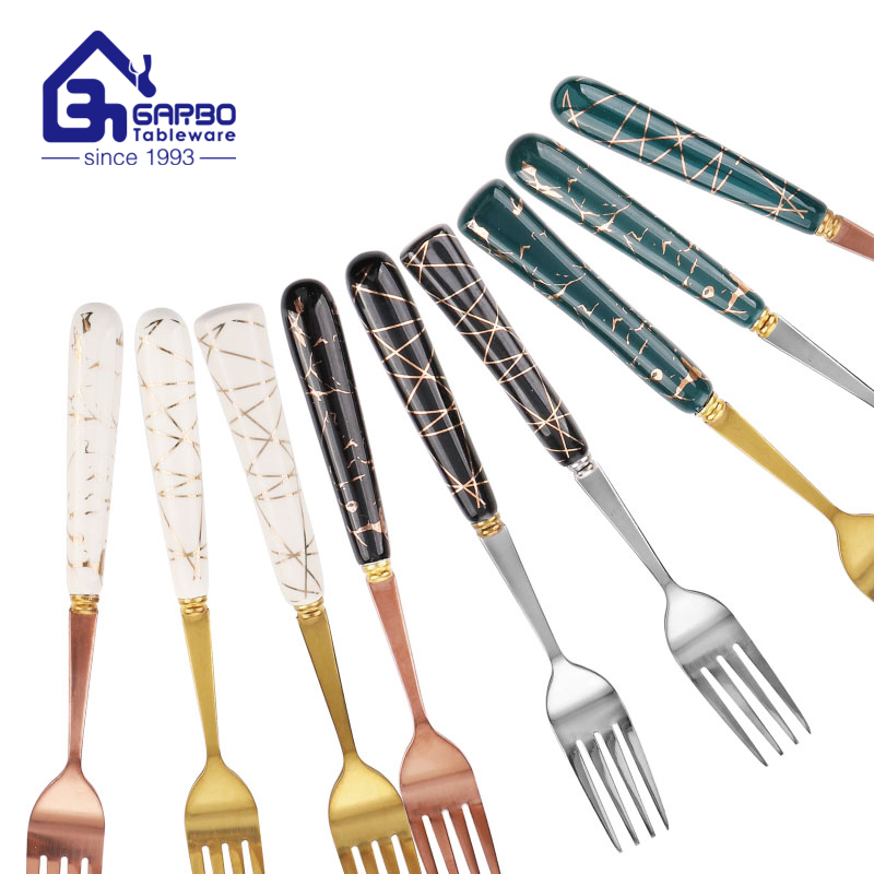 Marble Hand Polished 410ss Gold Dinner Knife with White Handle