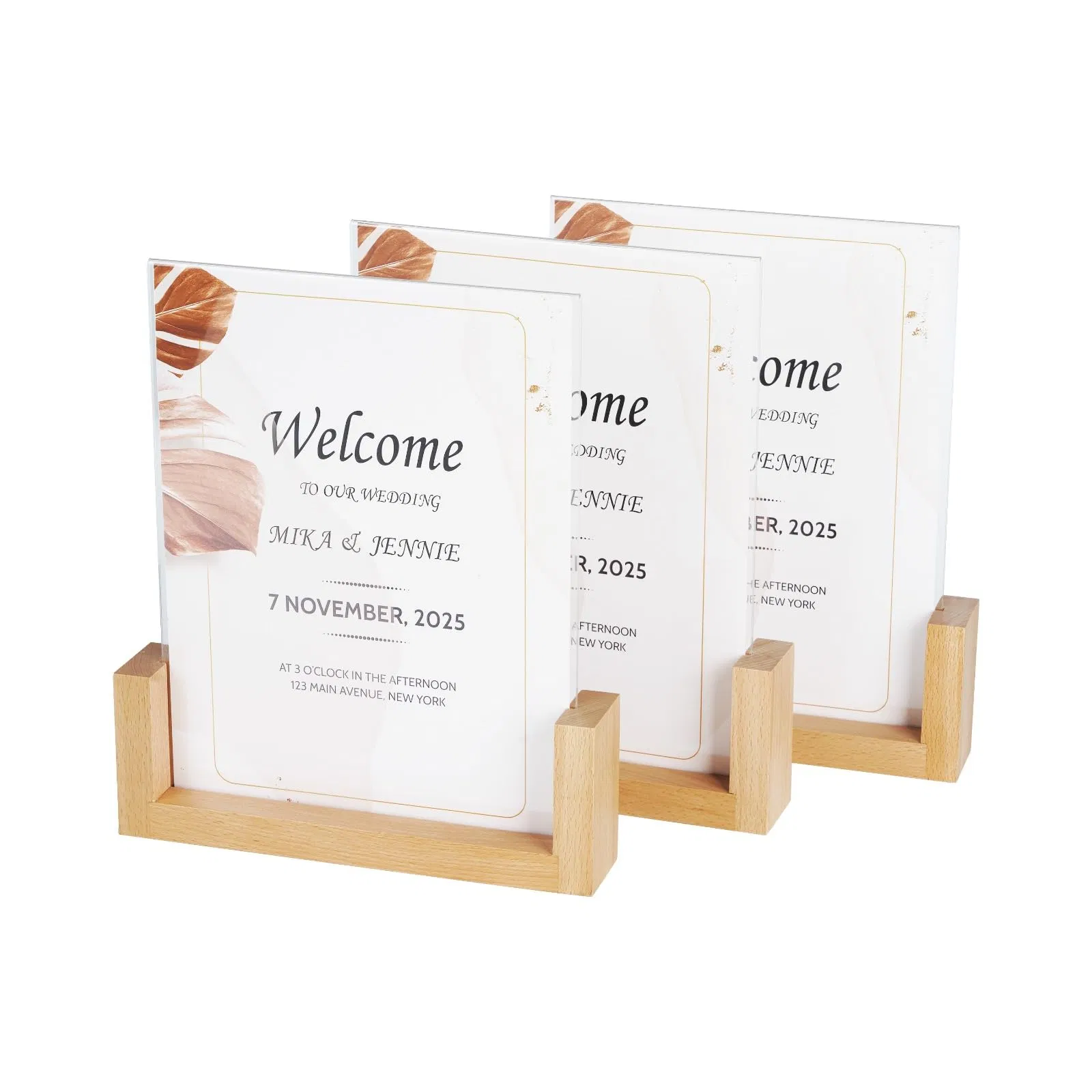 Custom Clear Acrylic Wedding Sign Menu Stand with Wooden Base