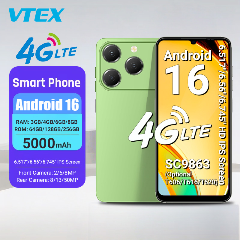 6.7 " 4G LTE Android 16 CPU T615 4GB RAM 128GB ROM 5000mAh Battery Stylish Design Mobile Phones