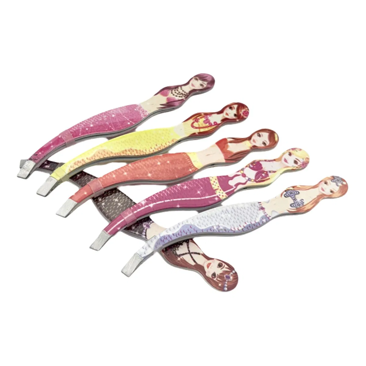 Non-Slip Stainless Steel Makeup Beauty Eyebrow Clips Tweezers with Mermaid Pattern