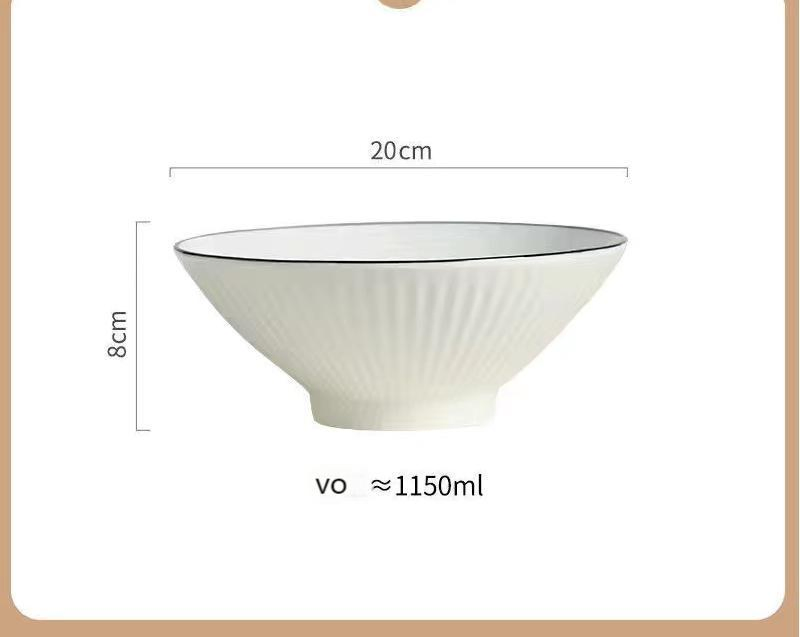 8"Salad Food Soup Bowl White Body with Emboss Ceramic Porcelain Tableware