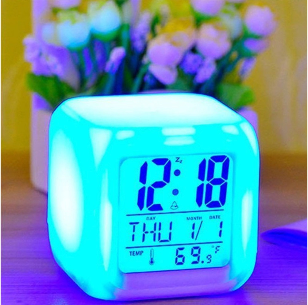 7 LED Color Change Creative Cube Digital Luminous Alarm Clock