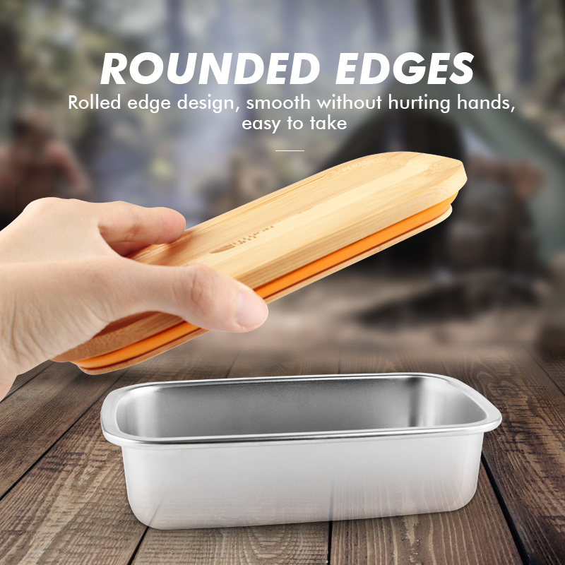 King Gear Storage Boxes 304 Stainless Steel Lunch Box Camping Portable Lunch Box with Bamboo Board