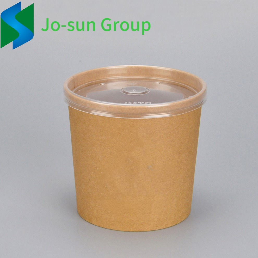 Jo-Sun 8 Oz Disposable Hot Soup Container Custom Printed White Paper Soup Bucket with Paper Lid