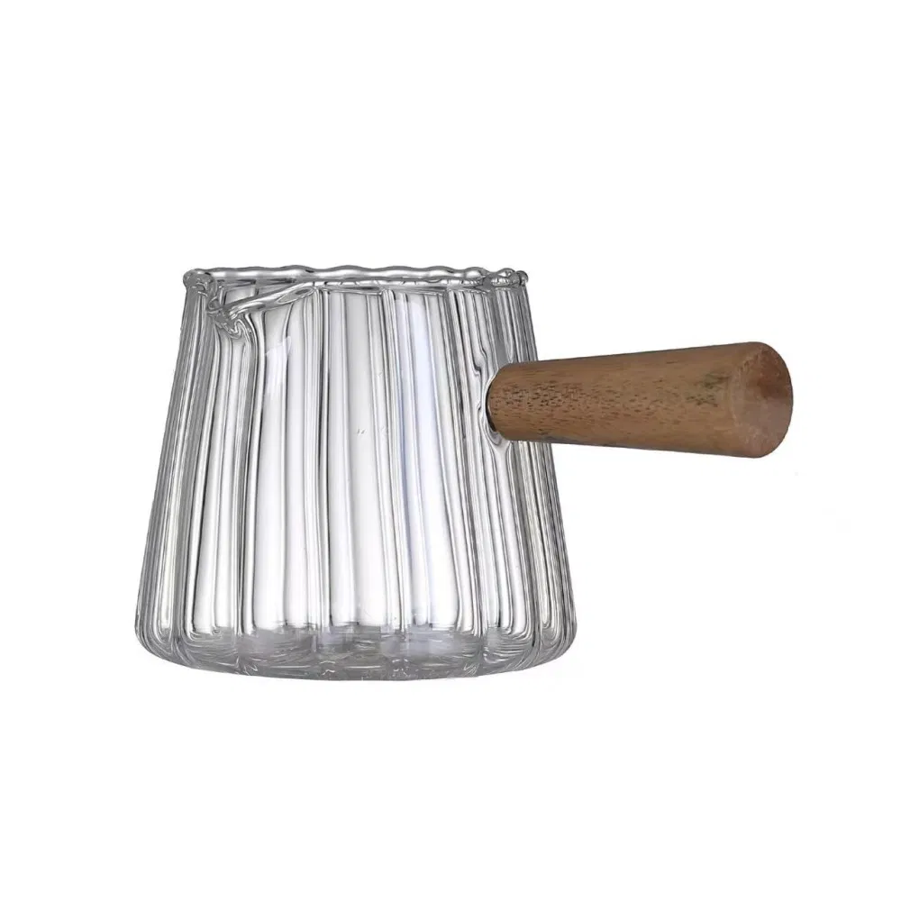 Round Customized Borosilicate Glass Water Jug Pitcher with Glass Handle with Metal or Wooden Lid