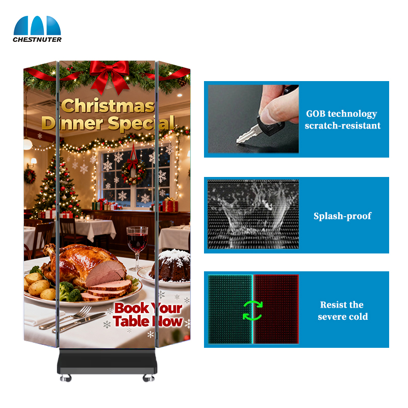 Full Color Movable Indoor HD Trifold LED Poster Screen Foldable LED Poster Display for Portable Advertising