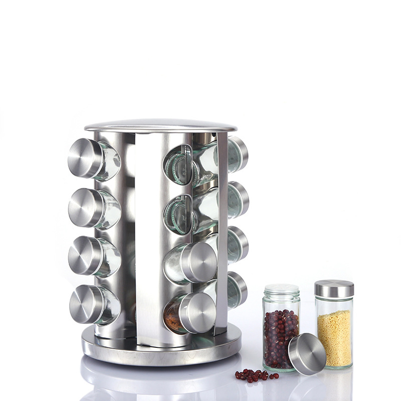 Classic Eco-Friendly Kitchen Polished Stainless Steel 20 Jar Revolving Countertop Storage Rack