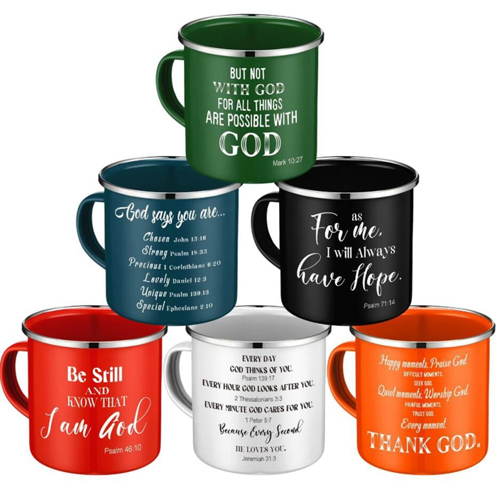 Sublimation Blank White Enamel Mug 12 Oz with Silver Rim Camping Travel Coffee