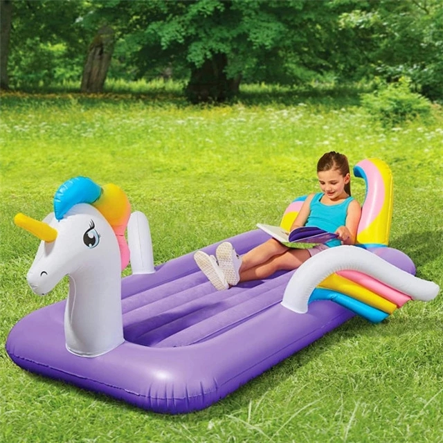 OEM Custom Foldable Unicorn Inflatable Mattress Kids Comfort Air Bed Indoor Outdoor Toy